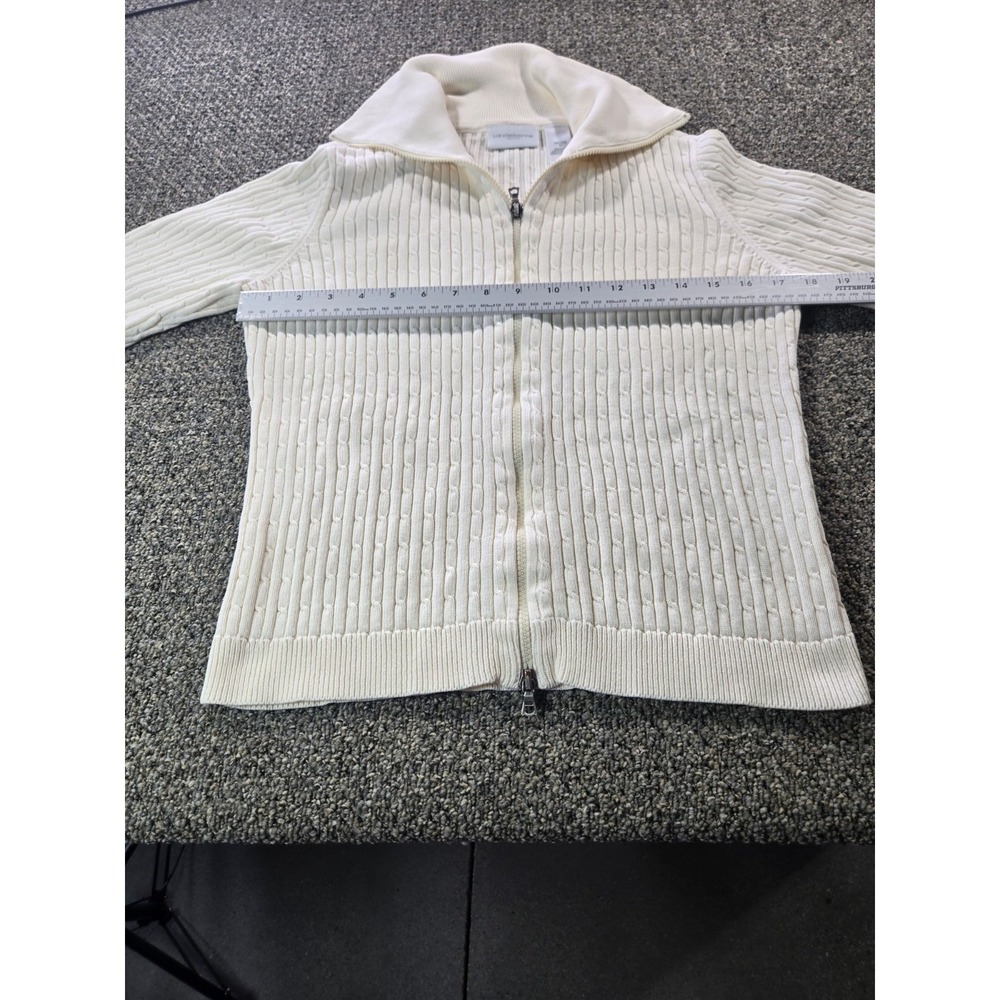 Liz Claiborne Petite Full Zip Sweater Petite Medium Ivory - Picture 7 of 11